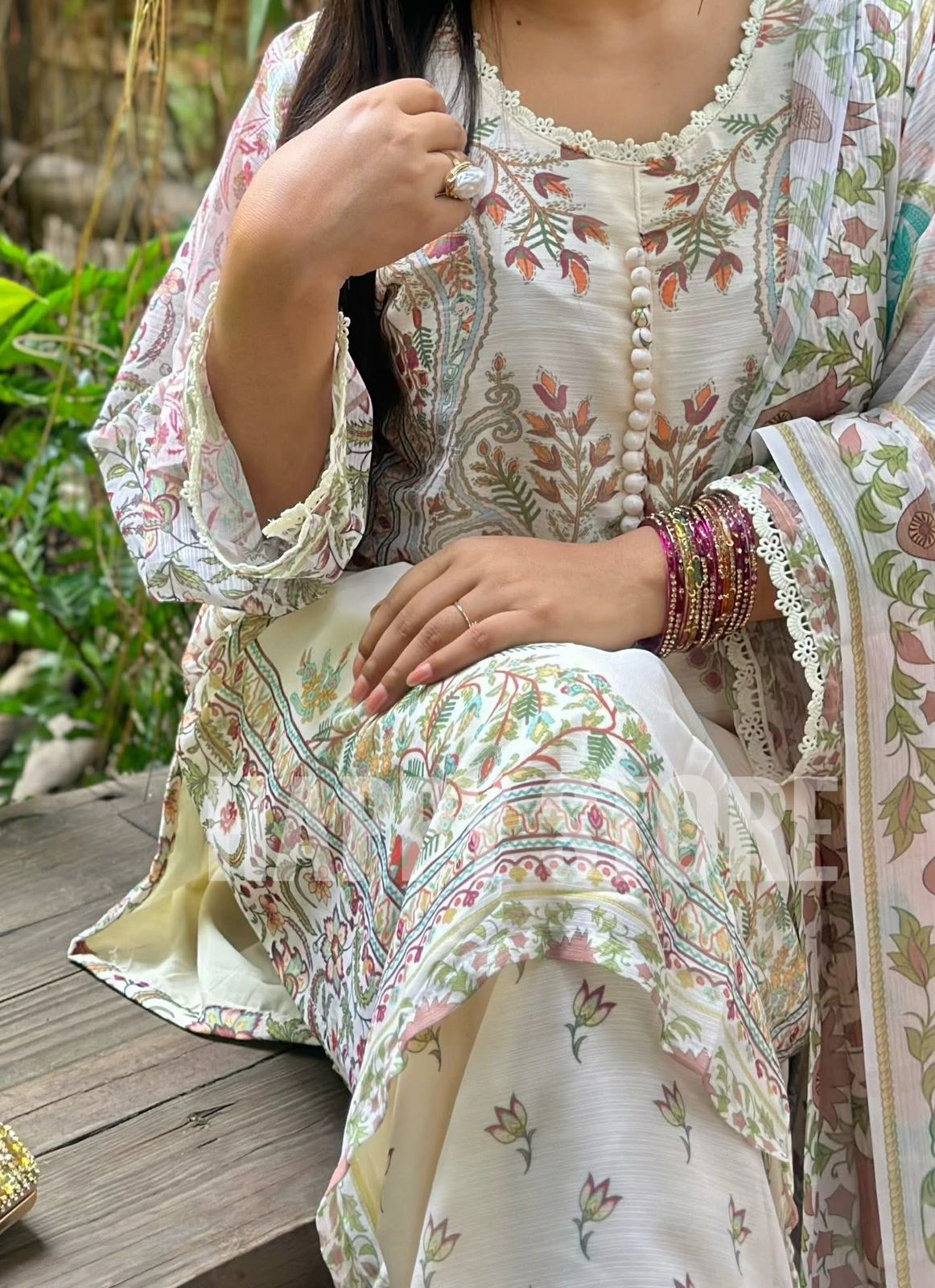 Off-white Premium Soft Georgette 3-Piece Set - Image 7