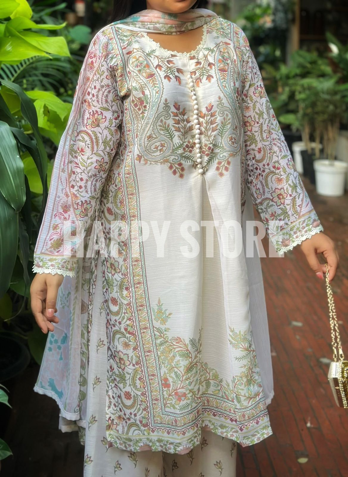Off-white Premium Soft Georgette 3-Piece Set