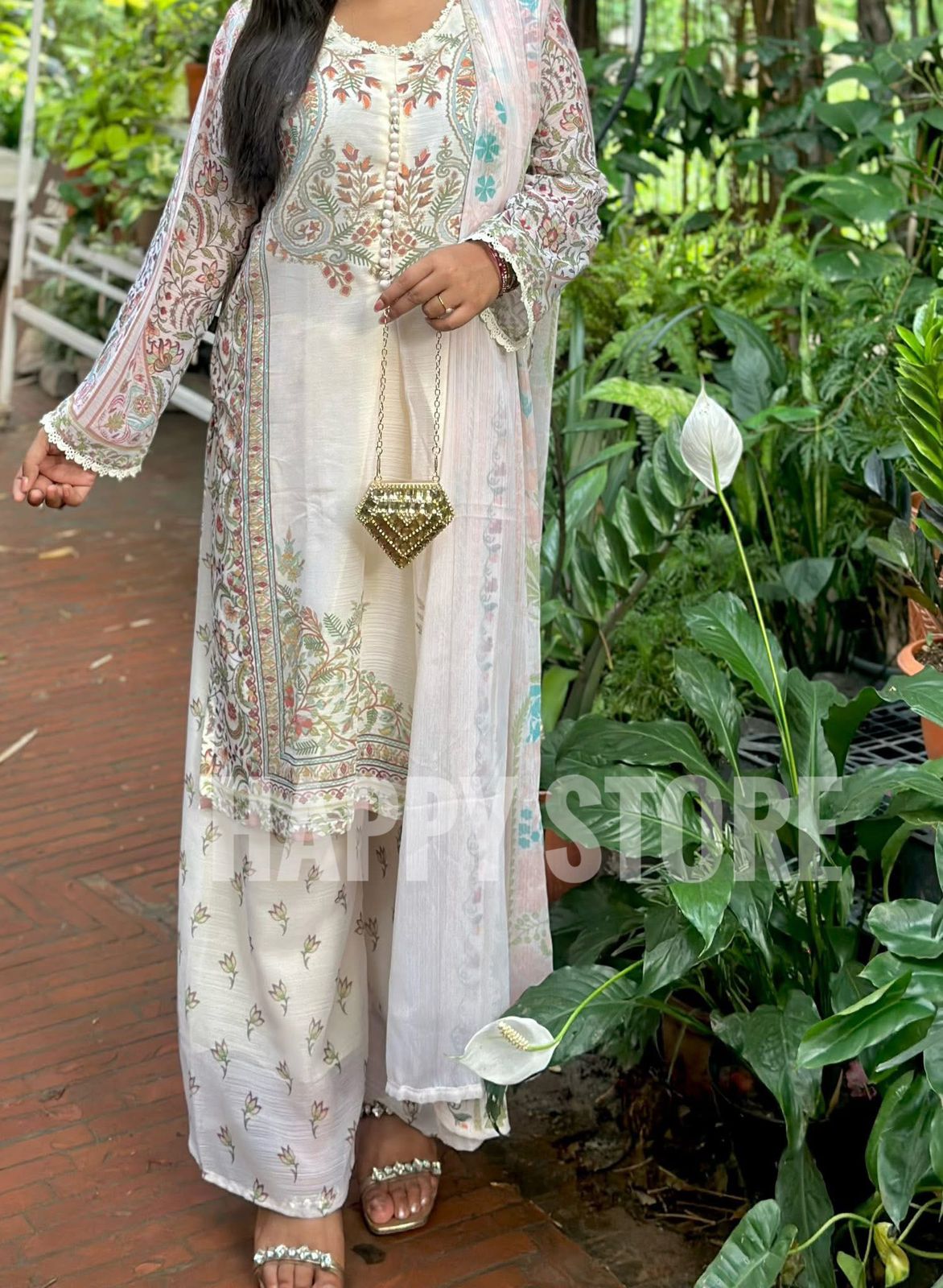 Off-white Premium Soft Georgette 3-Piece Set - Image 3