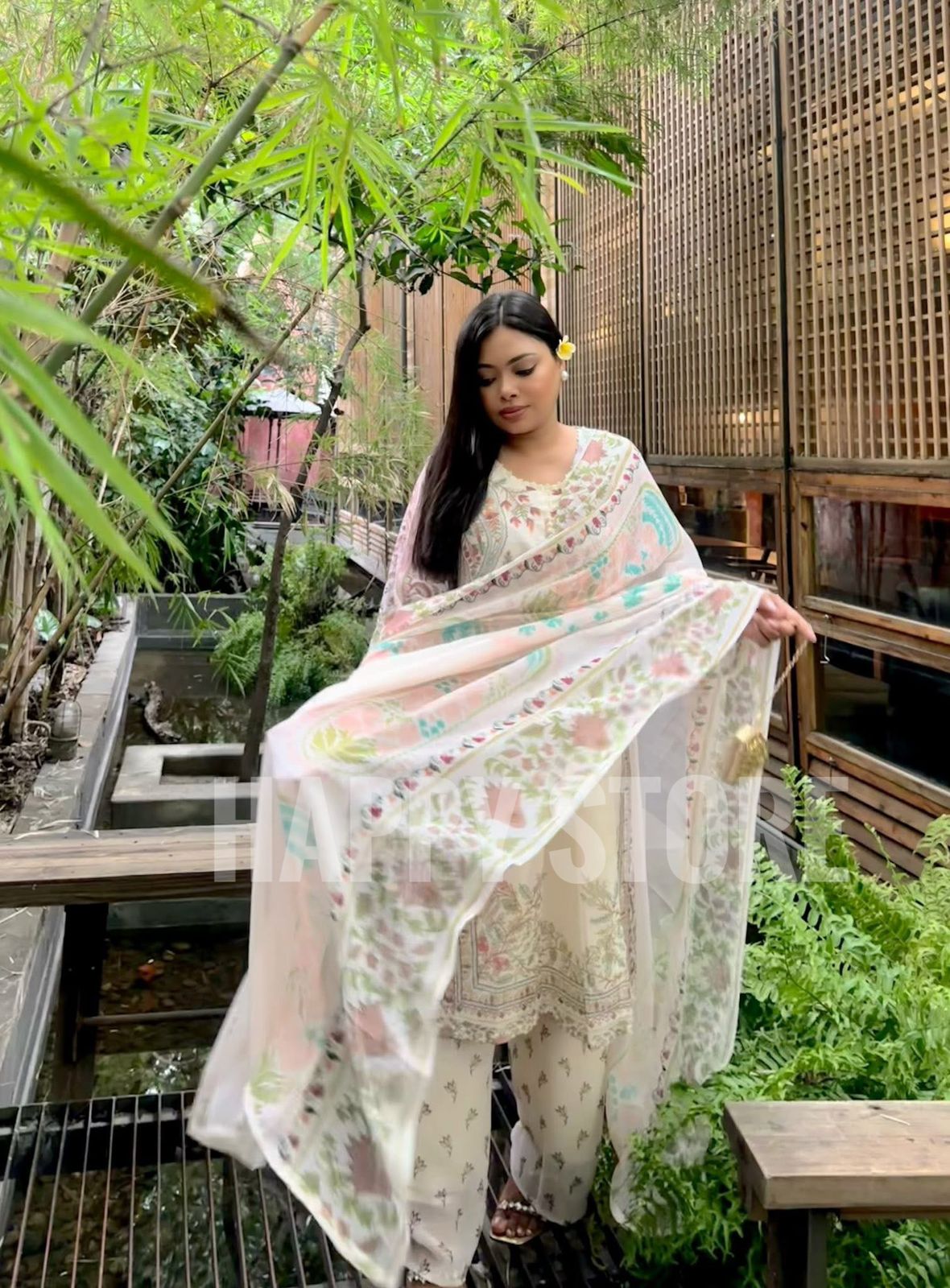 Off-white Premium Soft Georgette 3-Piece Set - Image 2